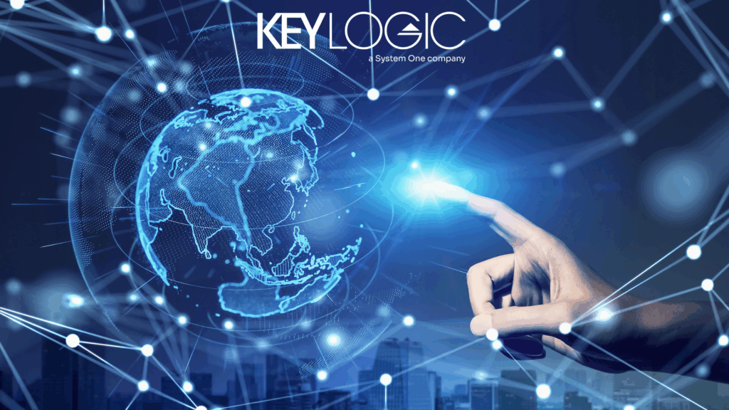 Digital globe with a finger pointing at it